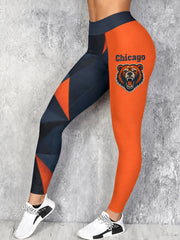 Women's Chicago Football Lover Bear Art Printed Leggings