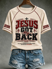 Women's Christian JESUS GOT MY BACK Cross Round Neck Short Sleeve T-shirt