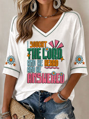 Women's "I sought the lord and he heard and he answered" V-neck T-shirts