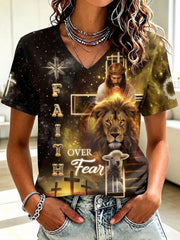 Women's Faith Over Fear Printed V-neck T-shirt