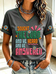Women's "I sought the lord and he heard and he answered" V-neck T-shirts