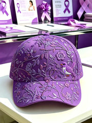 Unisex Purple Floral & Hummingbird Print Alzheimer's Awareness Support Hat