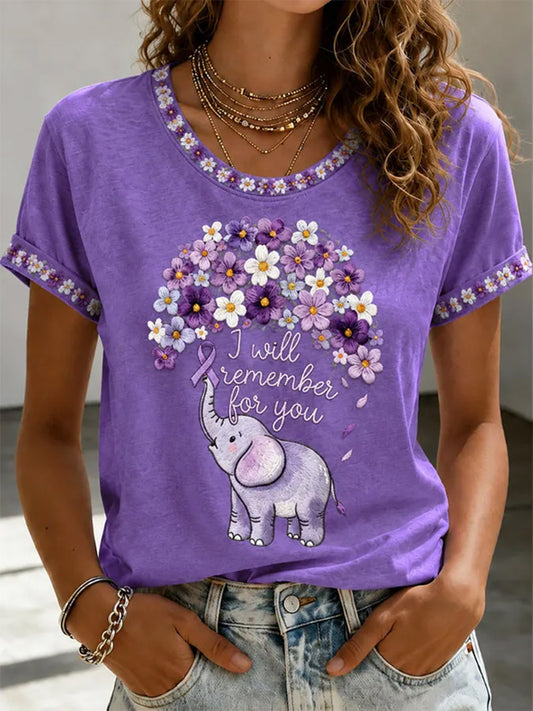 Women's Purple Floral & Alzheimer's Awareness Support Print Tee