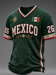 Men's Mexico Football Lover Art V-neck Short Sleeve T-shirt