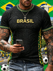 Men's Brazilian Football Inspired Pattern Print Short Sleeves T-shirt