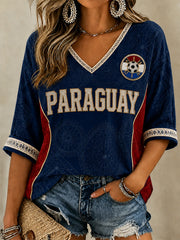 Women's Gift For Paraguay Football Fans Casual V-Neck Top
