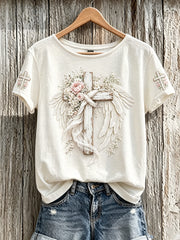 Women's Faith Pattern Printed Leisure Round Neck Short Sleeve T-shirt