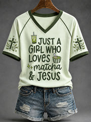 Women's "Just A Girl Who Loves Motcha&Jesus” Faith Casual T-shirt