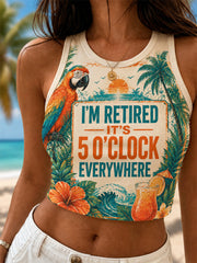 Women's I'm Retired It's 5 O'clock Everywhere Parrot Print Casual Vest
