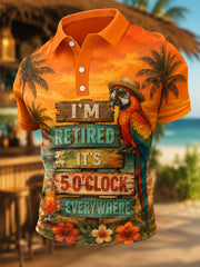 Men's I'm Retired It's 5 O'clock Everywhere Parrot Print Casual Polo