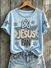 Women's Big Jesus Fan Print Faith Base Short-sleeved T-shirt