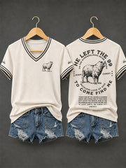 Women's Christian He Left The 99 To Find Me Print Casual V-Neck Tee