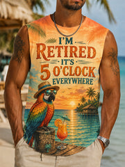 Men's I'm Retired It's 5 O'clock Everywhere Parrot Print Casual Vest