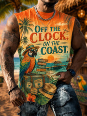 Men's Off The Clock On The Coast Parrot Print Casual Vest