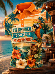 Men's I'm Retired It's 5 O'clock Everywhere Parrot Print Casual Polo