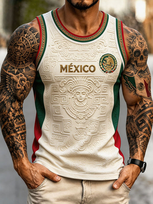 Men's Mexico Football Lover Art Printed Tank Tops
