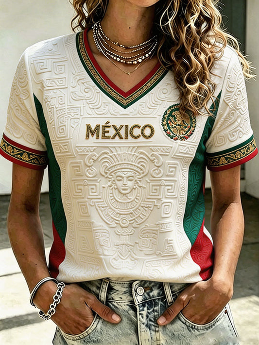 Women's Mexico Football Lover Art Printed T-shirt