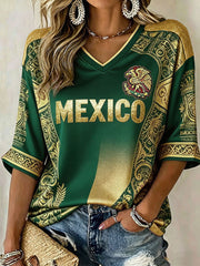 Women's Mexico Independence Day Art Printed T-shirt