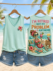 Women's Funny I'm Retired Not My Problem Anymore Skeleton Print Casual Vest