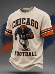 Men's Football Gameday Bear Print Gift For Football Fans Casual Tee