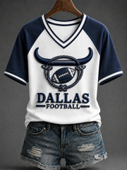 Women's Football V-neck Off-shoulder Short-sleeved T-shirt