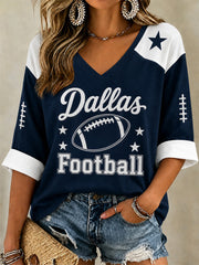 Women's Football Gameday Gift For Football Fans Casual V-Neck Tee