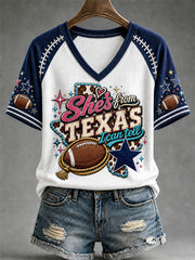 Women's Football Gameday Gift For Football Fans Casual V-Neck Tee