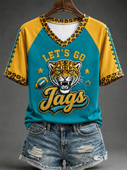 Women's Let's Go! Jags Football Gameday Gift For Football Fans Casual V-Neck Tee