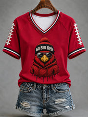Women's Go Big Red Football Gameday Gift For Football Fans Casual V-Neck Tee