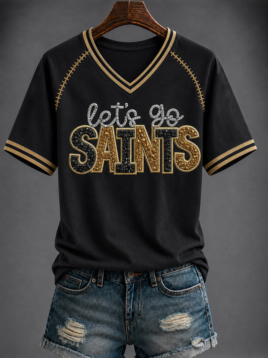 Women's America Football Printed V-neck T-shirt