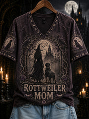 Women's Halloween Witch And Dog Pattern Printed Casual Short Sleeve T-Shirt