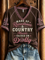 Women's Vintage Classic Country Music Inspired Western Print Memorial short-sleeved T-shirt
