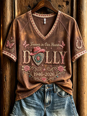 Women's Vintage Classic Country Music Inspired Western Print Memorial short-sleeved T-shirt
