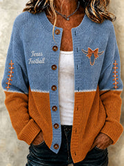 Women's Game Day Football Print Casual Cardigan-Style Knit Jacket