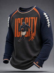 Men's Chicago Football Lover Bear Art Printed Waffle Sweatshirt