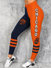 Women's Chicago Football Lover Bear Art Printed Leggings