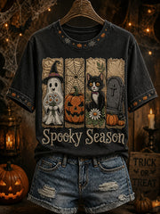 Women's Spooky Season Halloween Pattern Print Short-Sleeved T-shirt