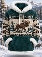 Women's Winter Moose Print Casual Plush Hoodie