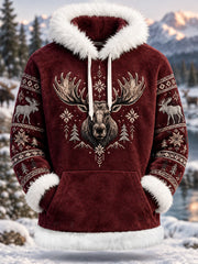 Women's Winter Moose Print Casual Plush Hoodie