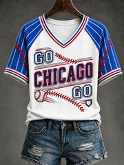 Women's Chicago Baseball Printed V-neck T-Shirt