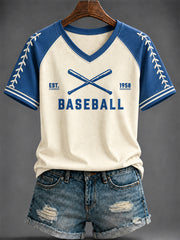 Women's American baseball Printed V-neck T-shirt