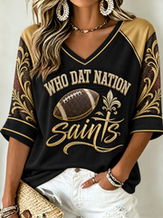 Women's Mid-length Sleeves V-Neck T-Shirt