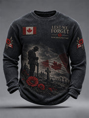 Men's Lest We Forget Canada Remembrance Day Print Waffle Long Sleeve T-Shirt