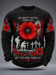 Men's Lest We Forget Canada Remembrance Day Print Waffle Long Sleeve T-Shirt