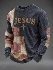 Men's Jesus Printed Waffle Long Sleeve T-Shirt