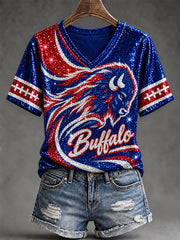 Women's Football Lover Buffalo Print V-Neck Tee