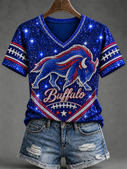 Women's Football Lover Buffalo Print V-Neck Tee