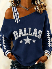 Women's Cowboys Football Fans Lovers Gameday Casual Off-Shoulder Sweatshirt