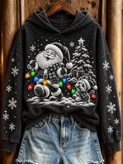 Women's Santa Claus & Yorkie Dog Colorful Christmas Lights Print Hoodie