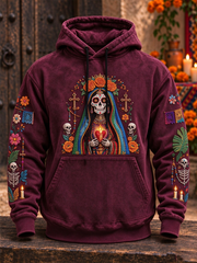 Men's Mexico Day of The Dead Floral Art Printed Hoodie with Pockets